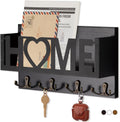 Wall Mount Mail and Key Holder, Wooden Mail Organizer with 4 Double Hooks, Black Metal Letters, Farmhouse Home Decor, Entryway Storage, 10.8 x 3.3 x 6.2 Inches