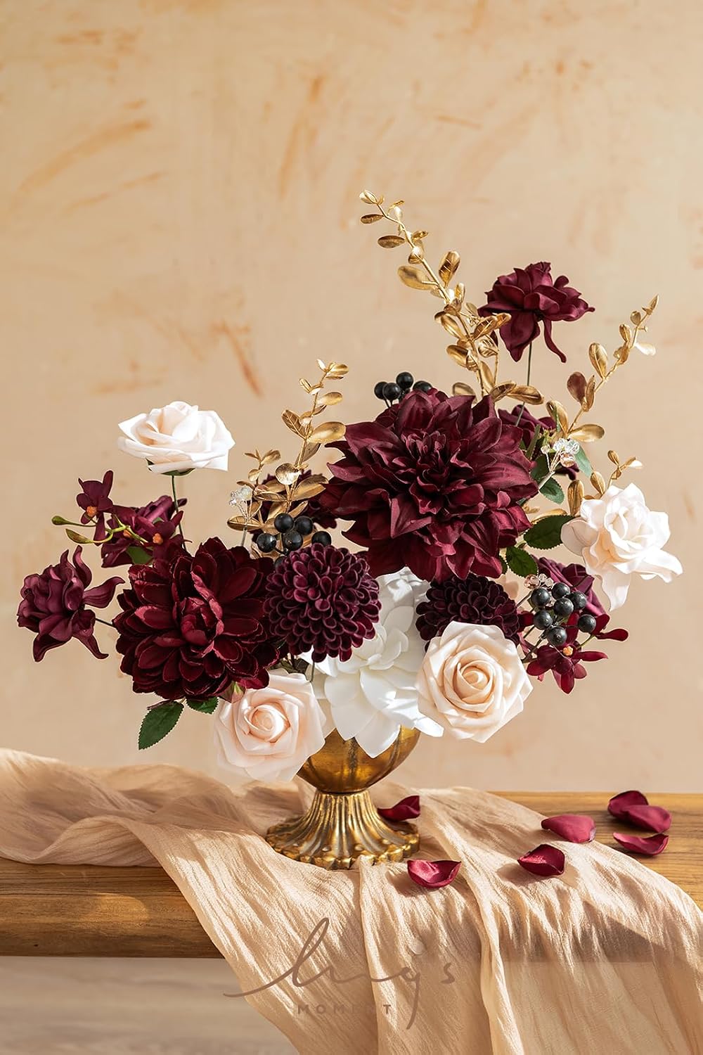 Ling's moment Artificial Wedding Flowers Combo, Marsala&Soft Peach, Deluxe