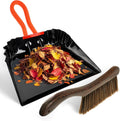 12 Inch Metal Dustpan with Wood Brush, Steel Dust Pan Brush Set