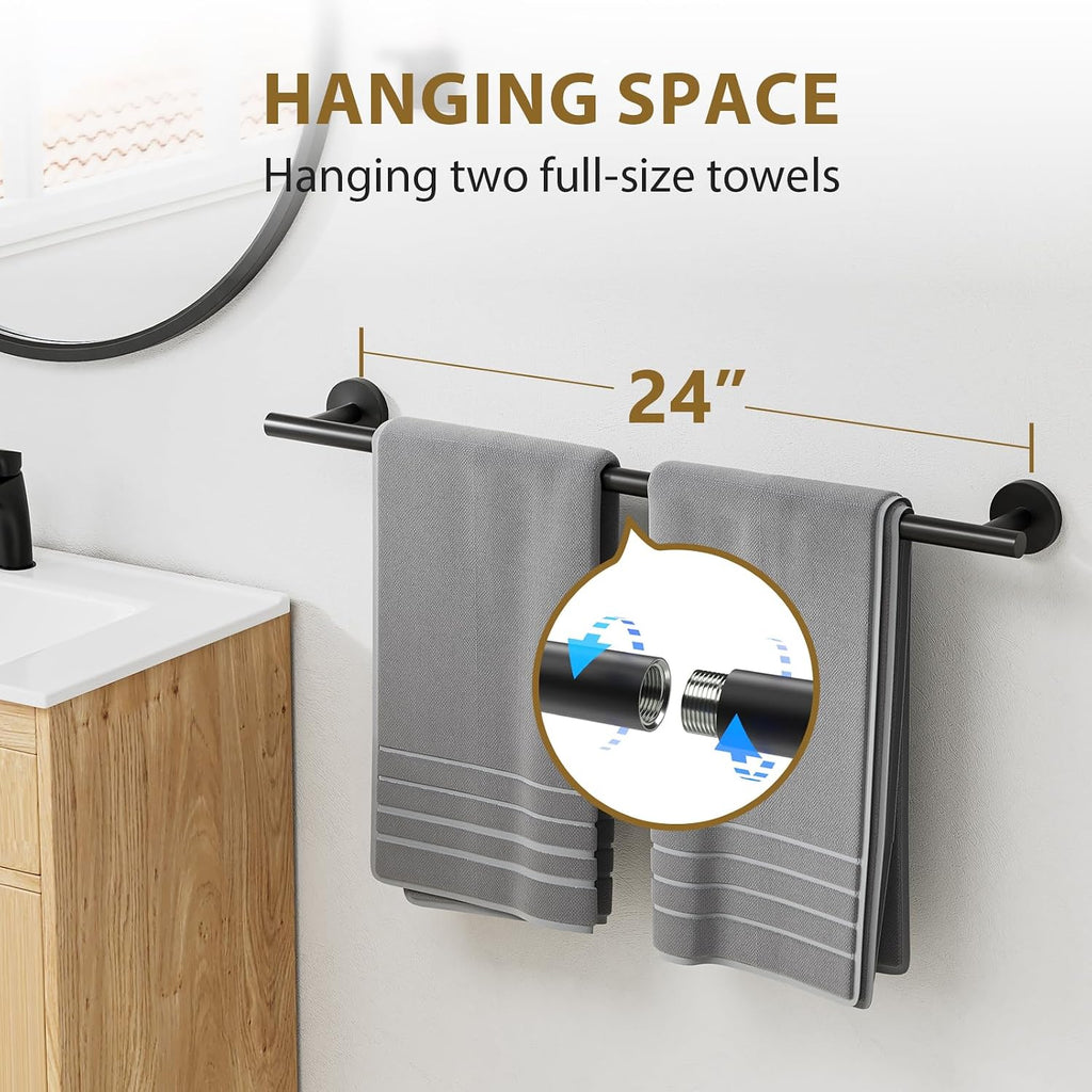 Luxbaro 24 Inch Matte Black Bathroom Hardware Set, Thicken, 4-Piece