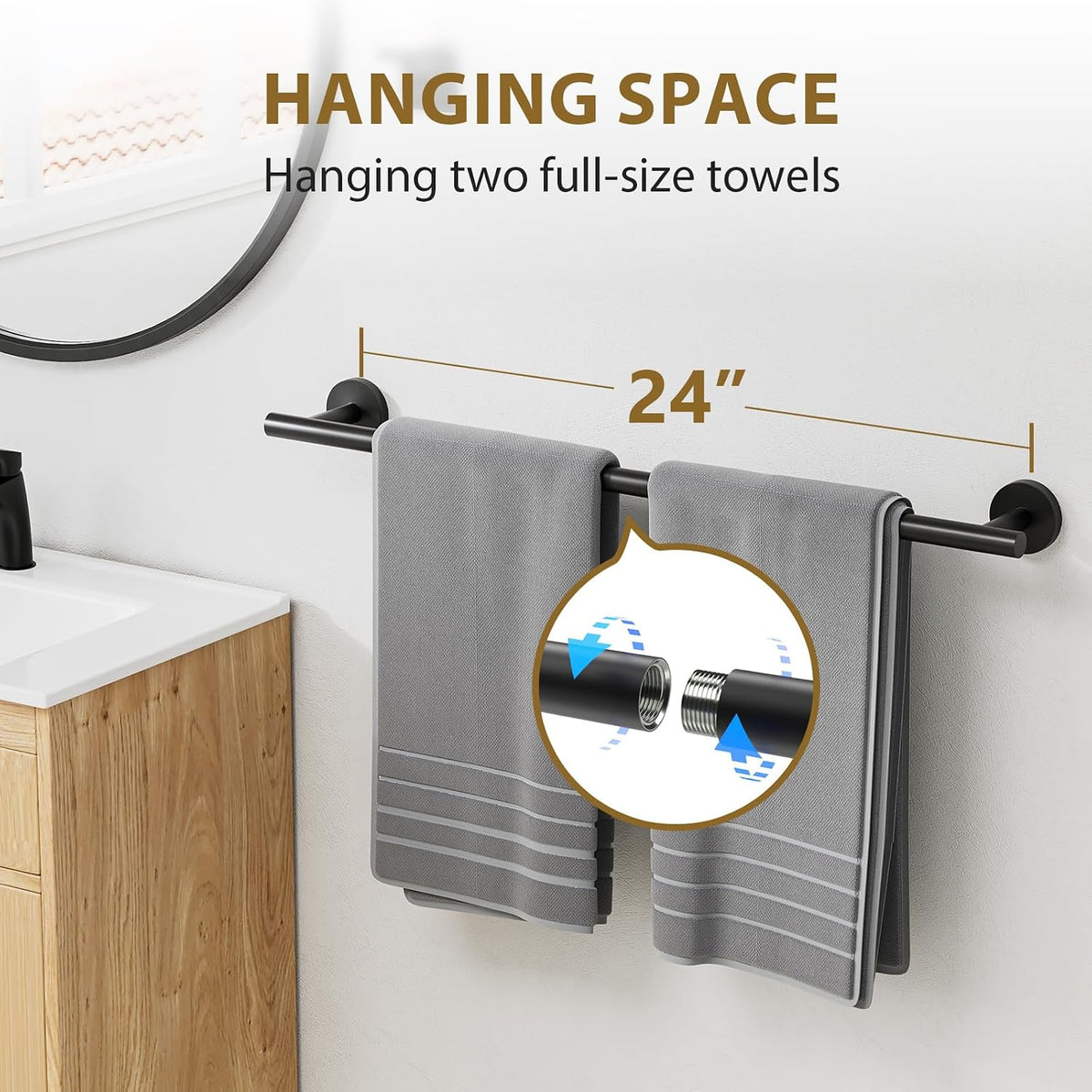 Luxbaro 24 Inch Matte Black Bathroom Hardware Set, Thicken, 4-Piece