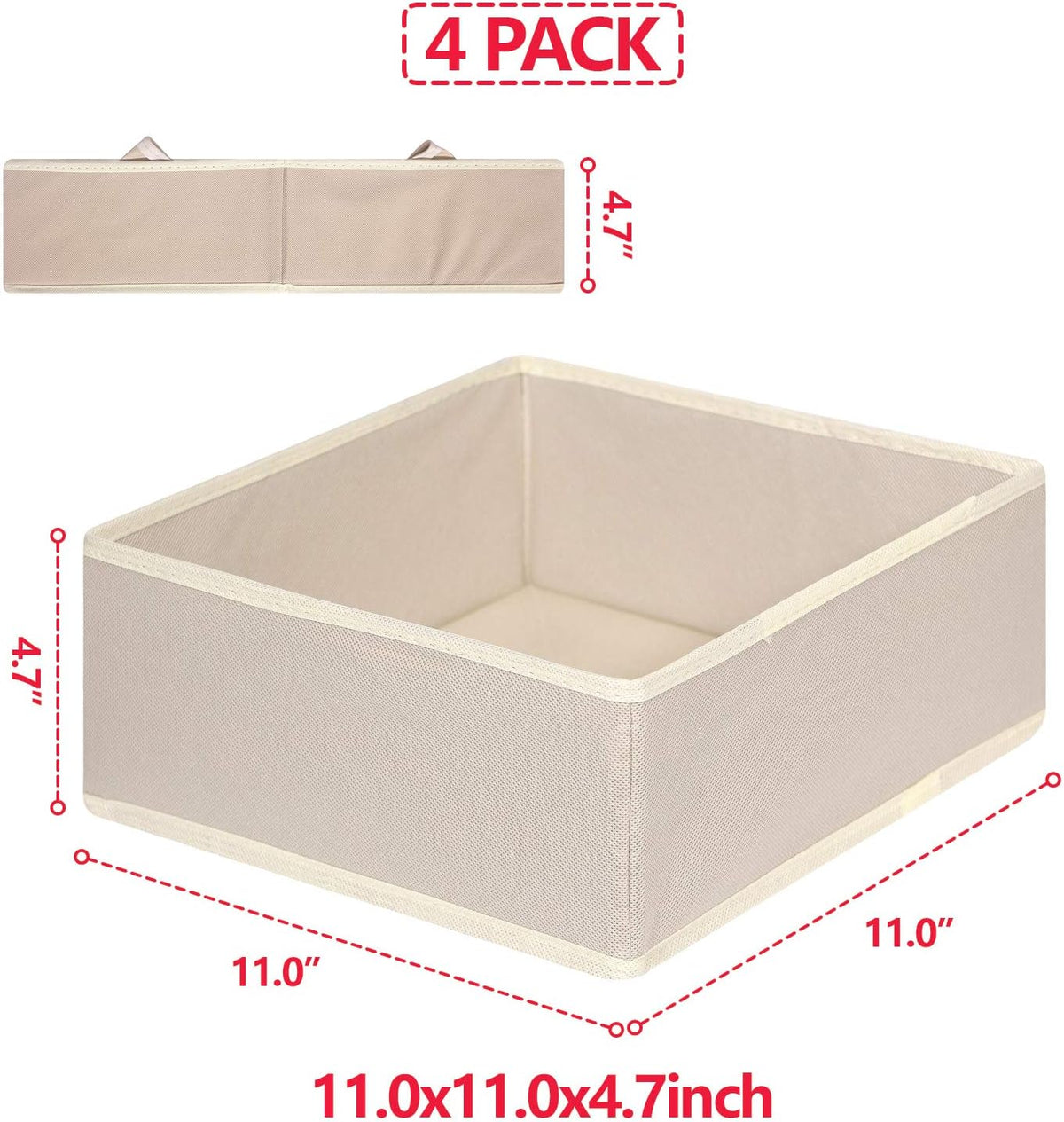 DIOMMELL 4 Pack Foldable Cloth Storage Box Closet Dresser Drawer Organizer Fabric Baskets Bins Containers Divider for Clothes Underwear Bras Socks Clothing,Beige 400