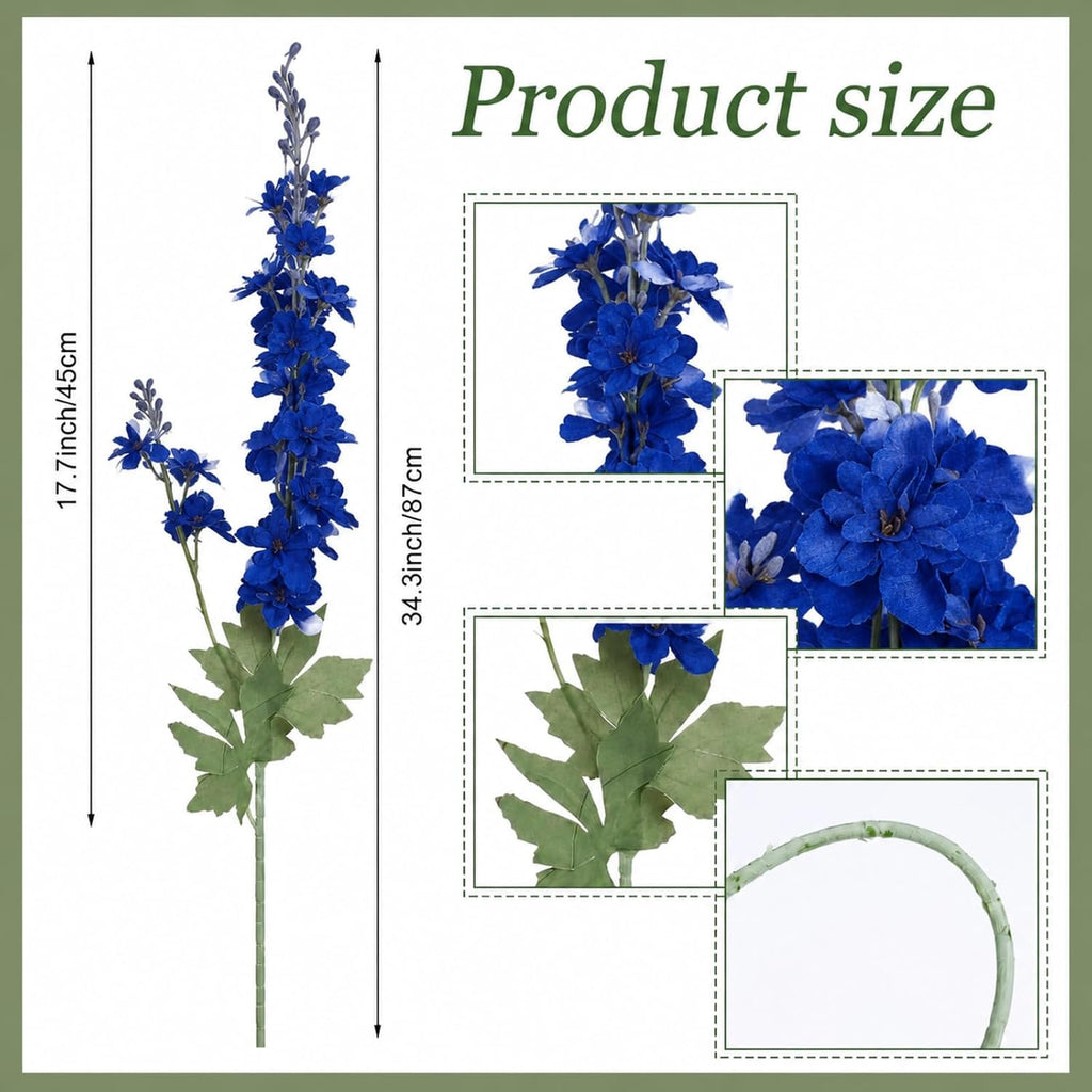 Thiccywoov 24 Pcs Royal Blue Delphinium Artificial Flower Bulk, 34.25"