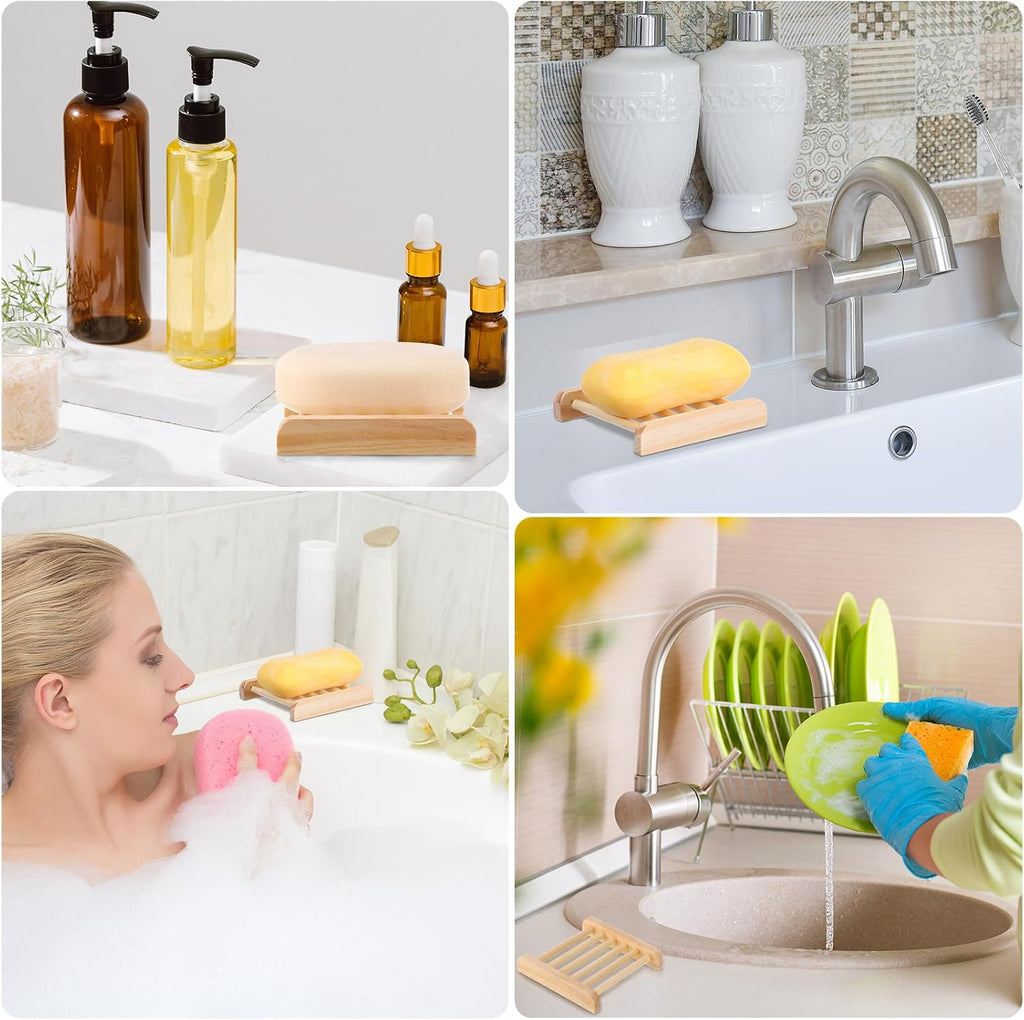 Amyhill 25 Pcs Bamboo Soap Dish Bulk Soap Holder Draining,Wooden Color