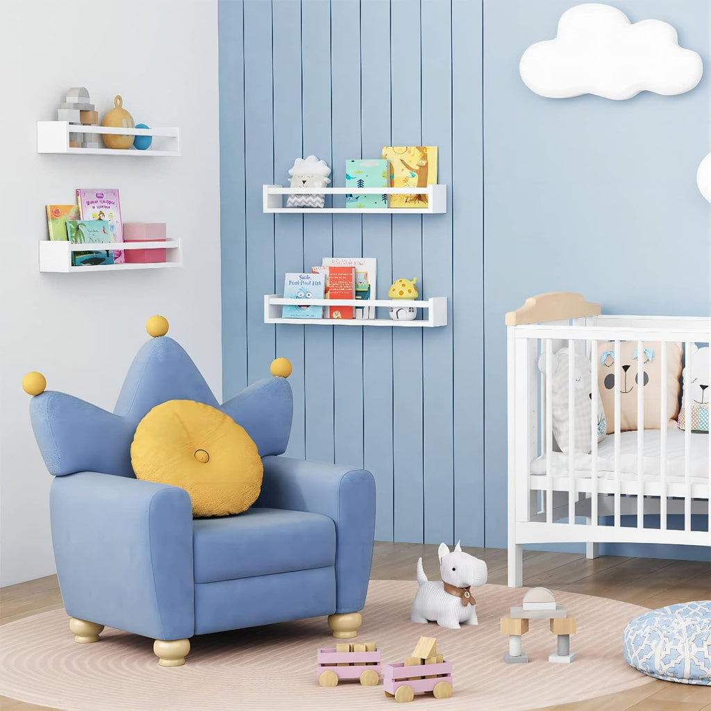 Forbena 24 Inch Wall Bookshelf for Kids Bedroom Set of 4, White Floating Nursery Book Shelves for Baby Toddler Children Girls Boys Room Decor, Large Wood Wall Mount Bookshelves and Toy Storage