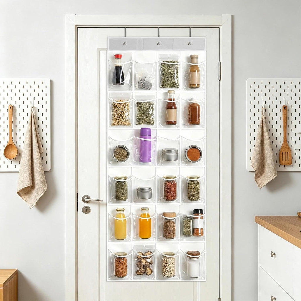 2 Pcs Over the Door Shoe Organizer with Clear 24 Pockets, Hanging Shoe Organizer with 3 Metal Hooks, Space Saving Shoe Holder Rack for Closet Dorm Bedroom Entryway Bathroom Storage, White