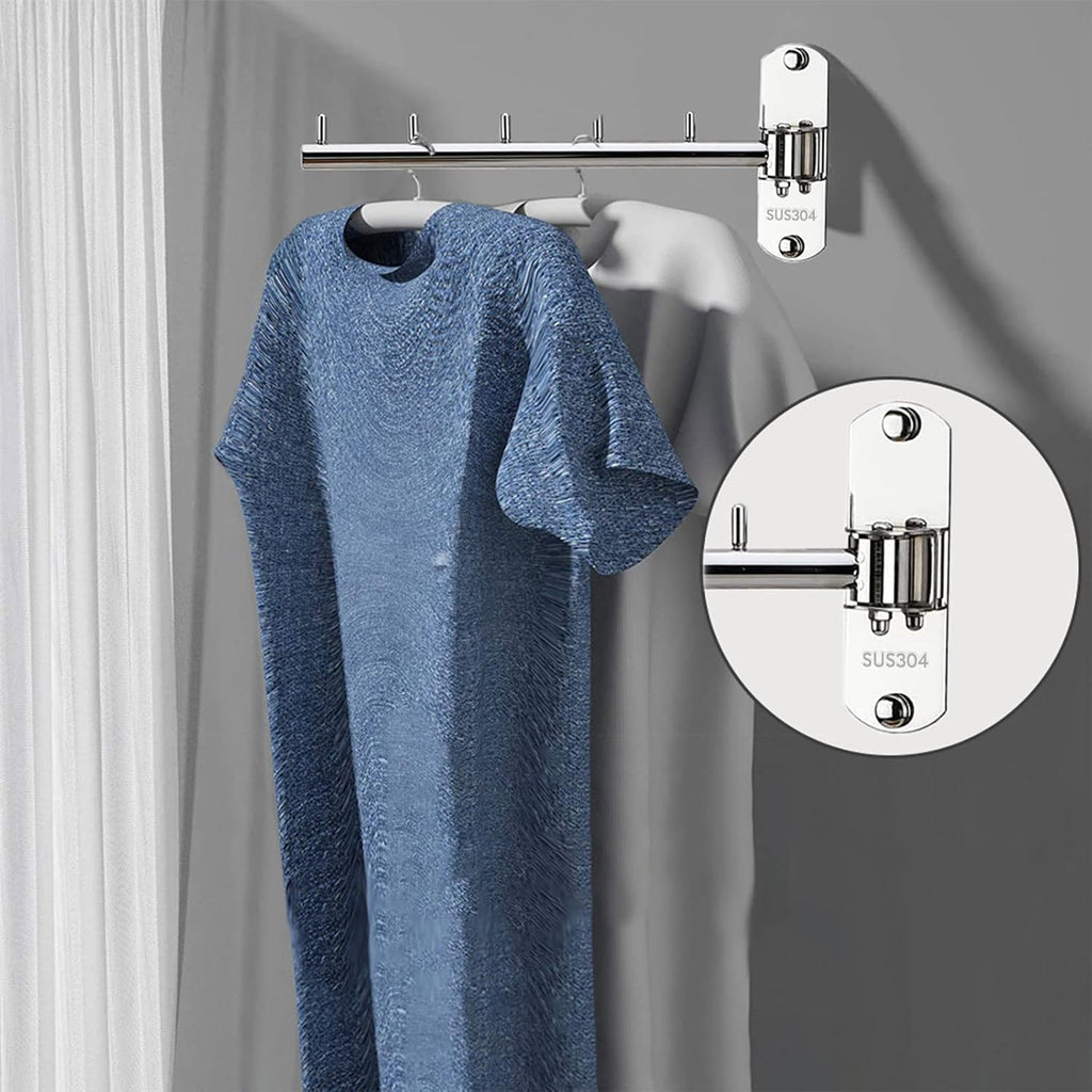 Folding Wall Mounted Clothes Hanger Rack with Swing Arm Stainless Steel Heavy Duty Coat Hook for Bathroom, Bedroom, Laundry Room- Silver