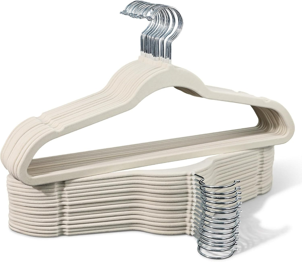 Sishynio Velvet Hangers 30 Pack, Non-Slip Slim Felt Clothes Hangers Beige