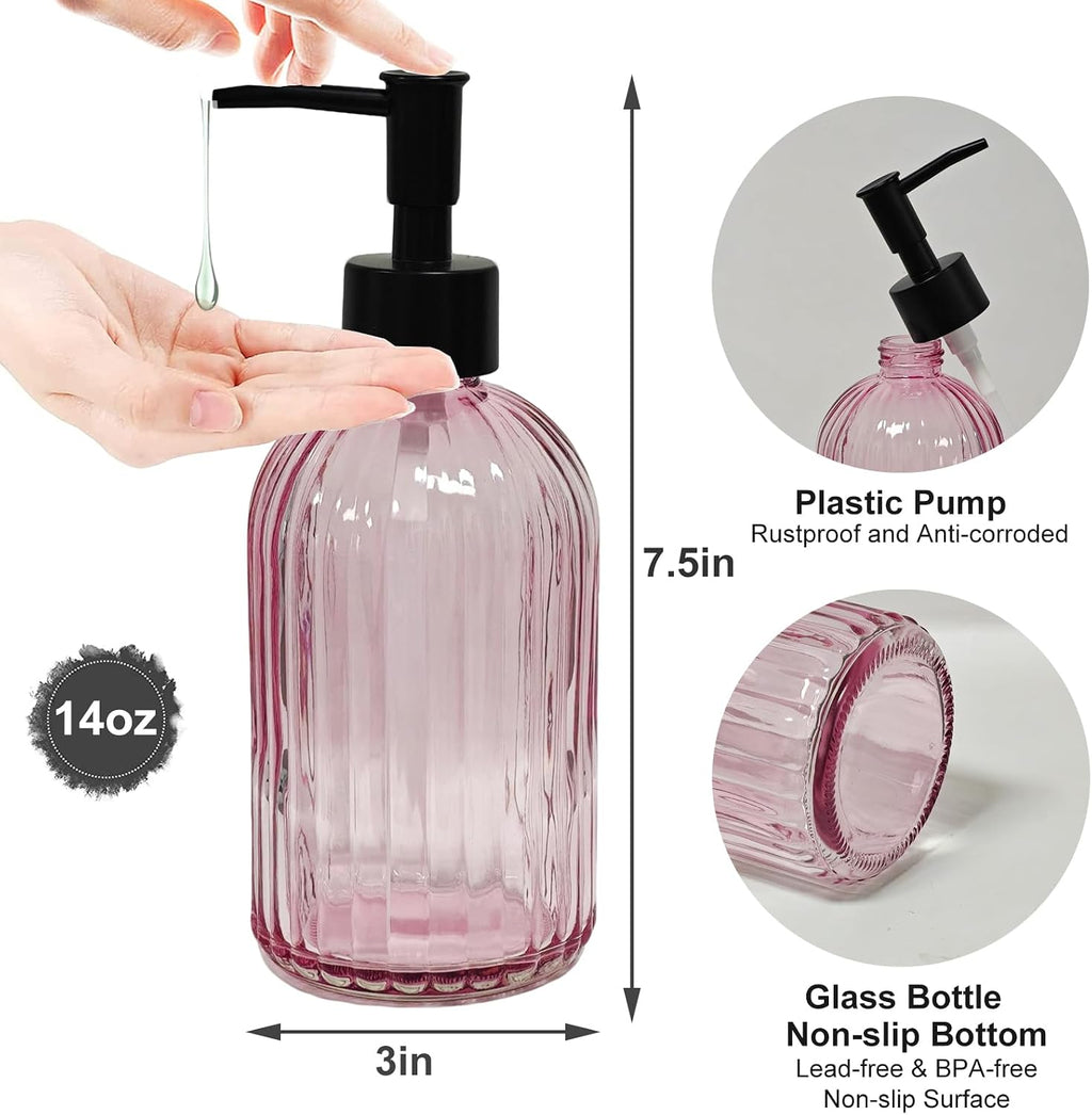 YYTSGG Black Pump Glass Soap Dispenser, 13.5oz Stripe