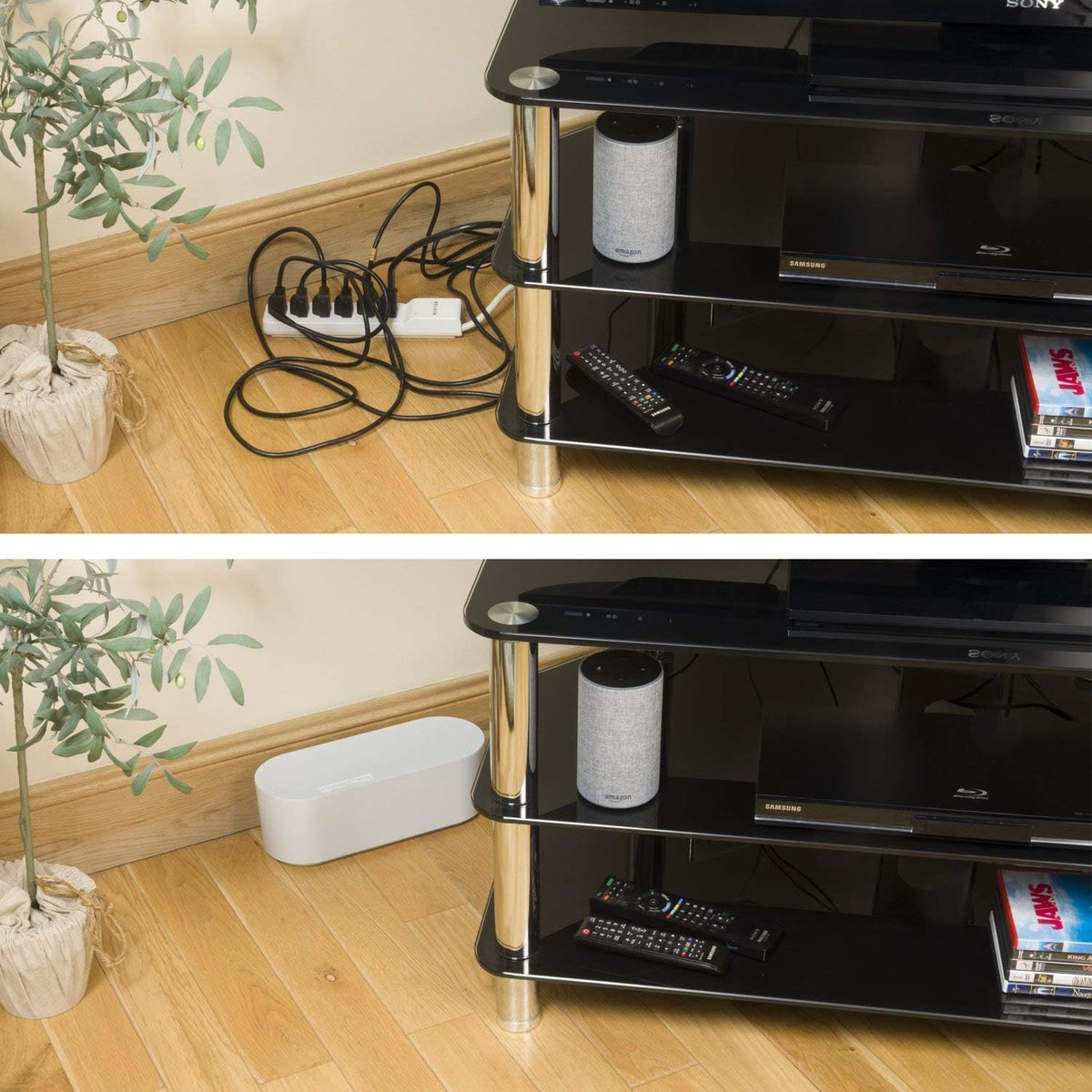 D-Line Cable Management Box (Small) & Small Cable Raceway Length 0.78" (W) x 0.39" (H) x 39" Length - White