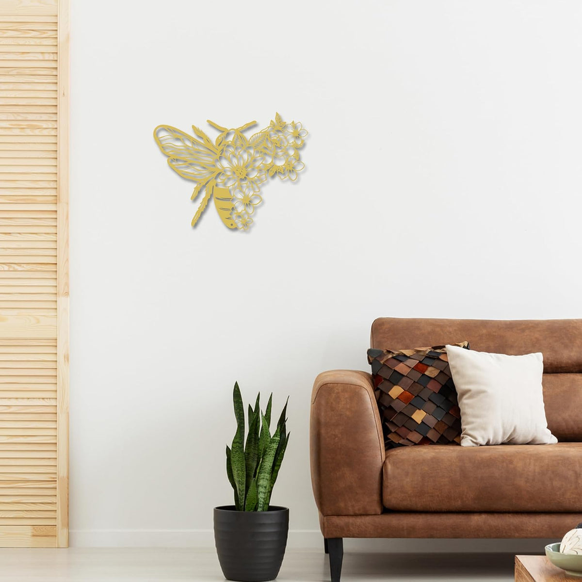 Rajukit Bohemian Bee Flower Metal Wall Art Gold for Living Room