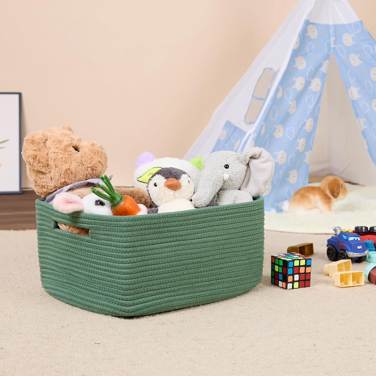 MiniArk Large Storage Baskets for Shelves, 17 x 13 x 7.5” Closet Organizers Bins for Clothes Blanket Towels, Baby Nursery, Toy Baskets Box, Woven Rope Baskets, 2 Packs Green