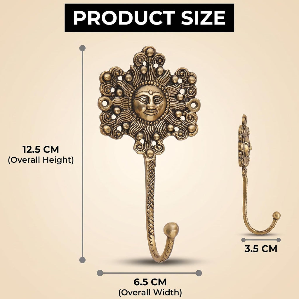 IndianShelf 3 Brass Sunflower Wall Hooks Vintage Gold Coat Key Towel Hanger