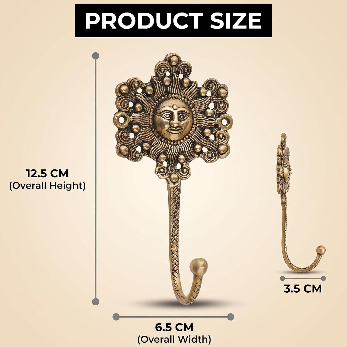 IndianShelf 3 Brass Sunflower Wall Hooks Vintage Gold Coat Key Towel Hanger