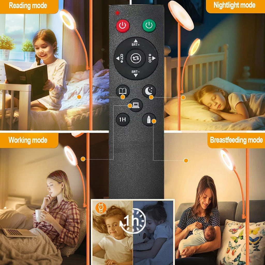 marctronic Orange Floor Lamp, 42W 4000LM Super Bright LED Lamp with Reading Light for Living Room Bedroom Office, Touch Control, Dimmable Standing Lamp with Remote