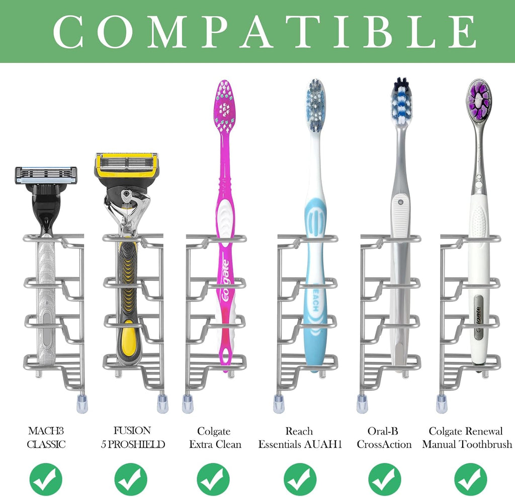 Linkidea Self-Adhesive Toothbrush Holder, 3-Slot Stainless Steel Stand