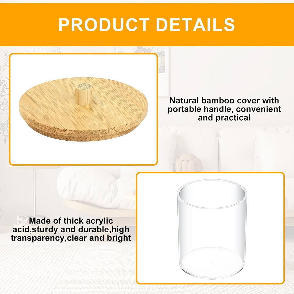 2 Pcs Qtip Holder, Cotton Pads Balls Dispenser Holders, Clear Cotton Swab Makeup Canister, Apothecary Jar Holder Organizer with Bamboo Lid for Bathroom Tabletop Vanity Makeup Storage Box