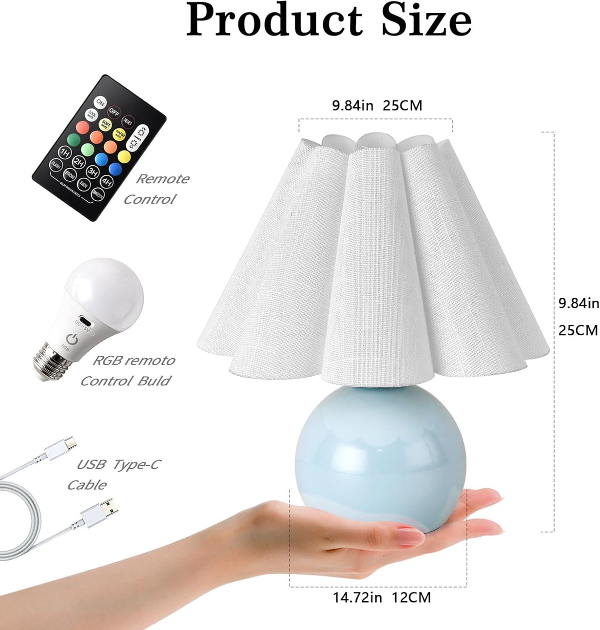 Rechargeable Crodless Small Table Lamp, Battery Operated Remote Control LIght Blue Mini Cute Table Lamps for Bedroom Nightstand, Cute Small Table Lamp for Small Spaces for Kitchen Counter, Bookshelf