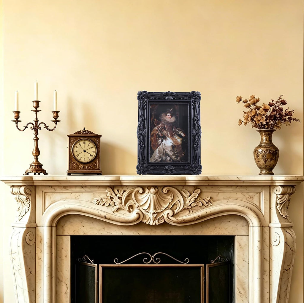 4x6 Vintage Picture Frames Ornate Black Antique Picture Frames 4x6 photo frame with Front Glass for Wall Hanging and Tabletop Unique Home Decor Wall Decor Living Room Victorian Style
