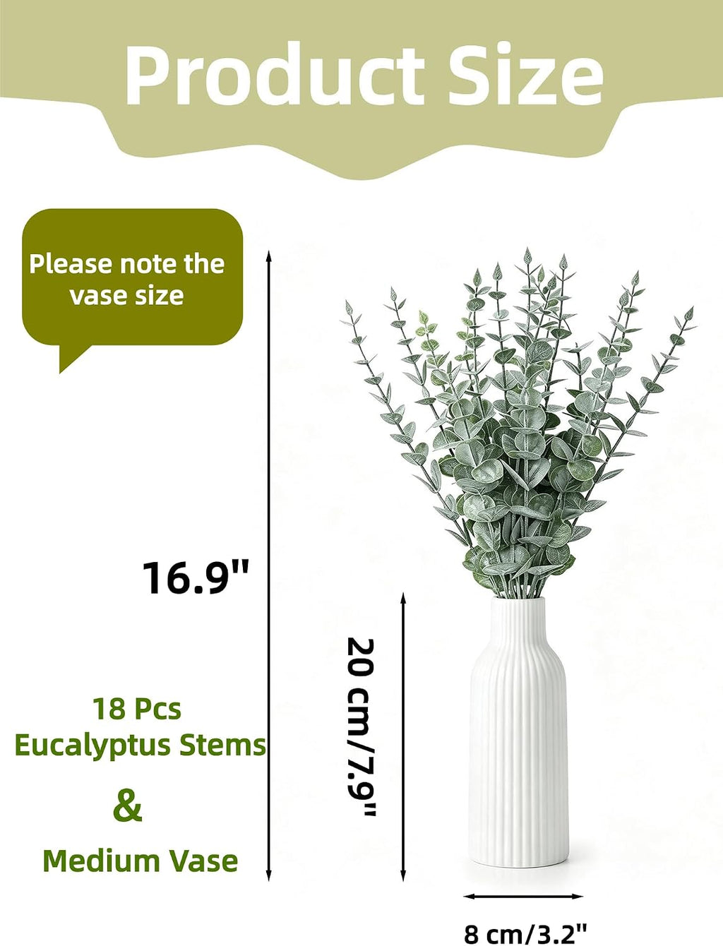 Faux Eucalyptus Stems in Ceramic Vase for Bathroom Counter Decor Artificial Eucalyptus Stems Decor for Coffee Table Fake Greenery Plants for Farmhouse Dining Table Centerpiece