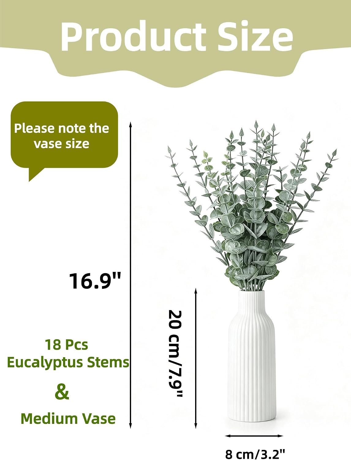 Faux Eucalyptus Stems in Ceramic Vase for Bathroom Counter Decor Artificial Eucalyptus Stems Decor for Coffee Table Fake Greenery Plants for Farmhouse Dining Table Centerpiece