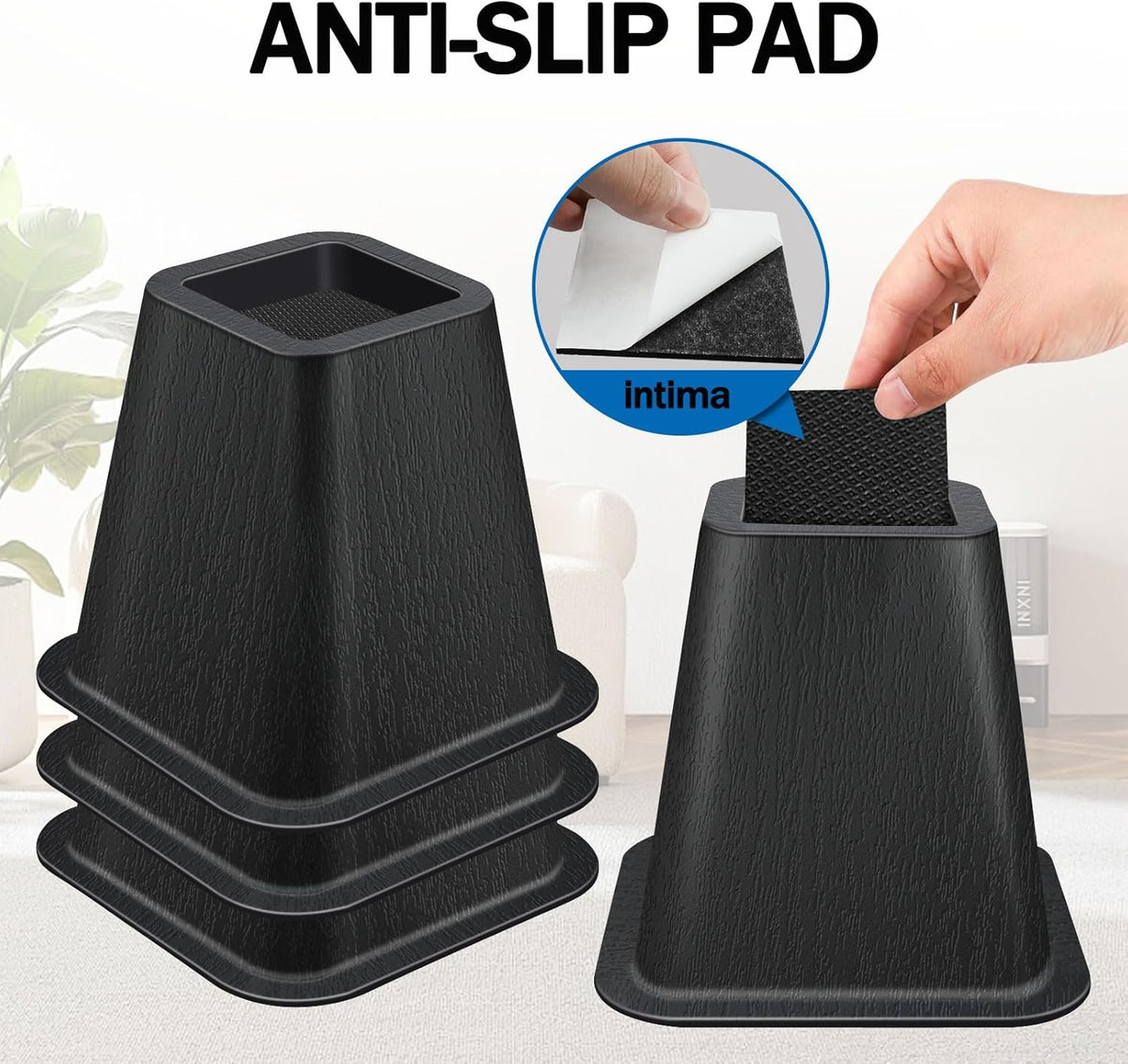 ANNKUT 6 Inch Heavy Duty Bed Risers, Furniture Risers for Desk, Chair, Table or Sofa, Couch Lift Risers, Supports up to 2200 lbs per Leg(9 Pack Black)