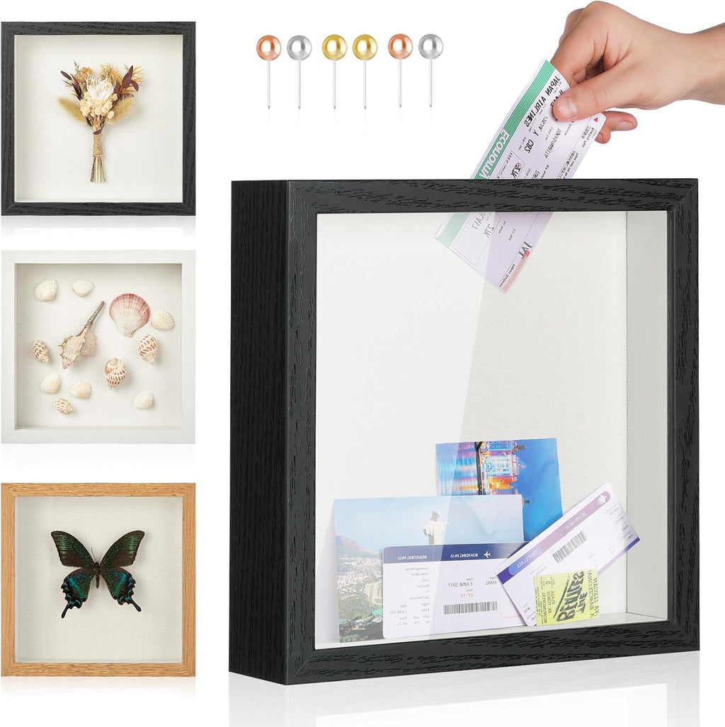 Travel Adventure Archive Shadow Box Frame with Slot, 12x12in Black