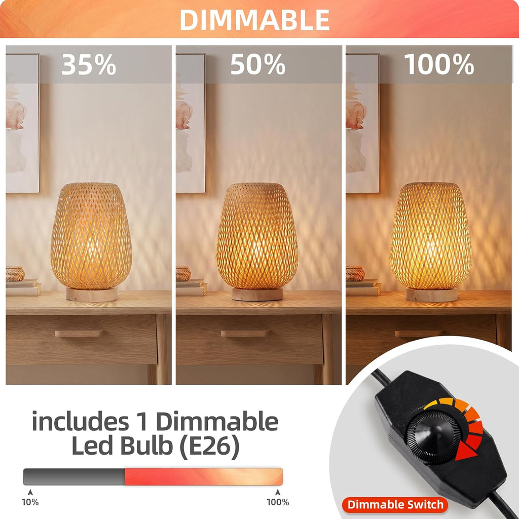Arturesthome Bamboo Table Light Dimmable Beside Light LED Bulb Included