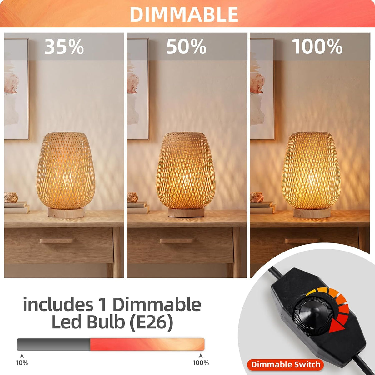 Arturesthome Bamboo Table Light Dimmable Beside Light LED Bulb Included