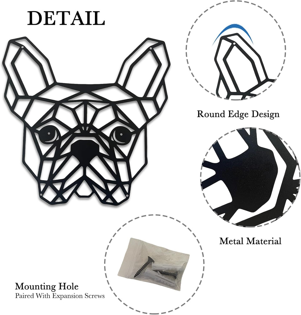 French Bulldog Metal Wall Décor, 11.8“x12.6”Grid-like Black Decorations,Unique Modern Iron Dog Statue,Great Gifts for Bulldog Lovers,Dog Room Decor,Cartoon Animal 3d Wall Art for Bedroom,LivingRoom,Cafe