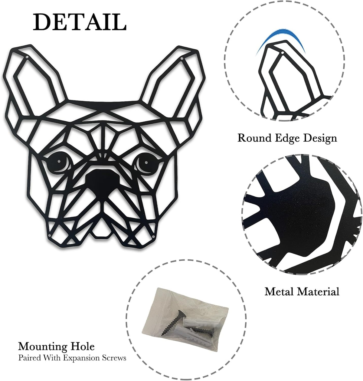 French Bulldog Metal Wall Décor, 11.8“x12.6”Grid-like Black Decorations,Unique Modern Iron Dog Statue,Great Gifts for Bulldog Lovers,Dog Room Decor,Cartoon Animal 3d Wall Art for Bedroom,LivingRoom,Cafe