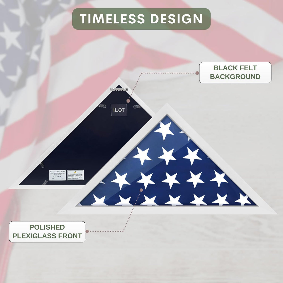 Flag Case for American Veteran Burial Flag Solid Wood Military Flag Display Case Funeral Flag Flag Shadow Boxes to Fit a Folded 5'x9.5' American Flag with Polished Plexiglass (White)