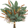 Briful Fall Artificial Eucalyptus Bouquet with Orange Sage Leaves – Autumn Faux Greenery Bush with Raffia Wrap for Farmhouse, Kitchen, Table, and Seasonal Home Décor