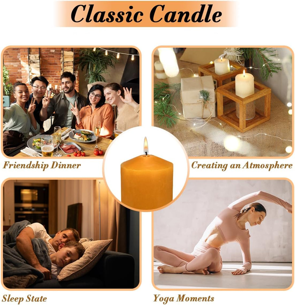 Pillar Candles Set of 2, 3x8 inches Unscented Large Orange Candle,Tall Candles Bulk, Home Wedding Decor Candles