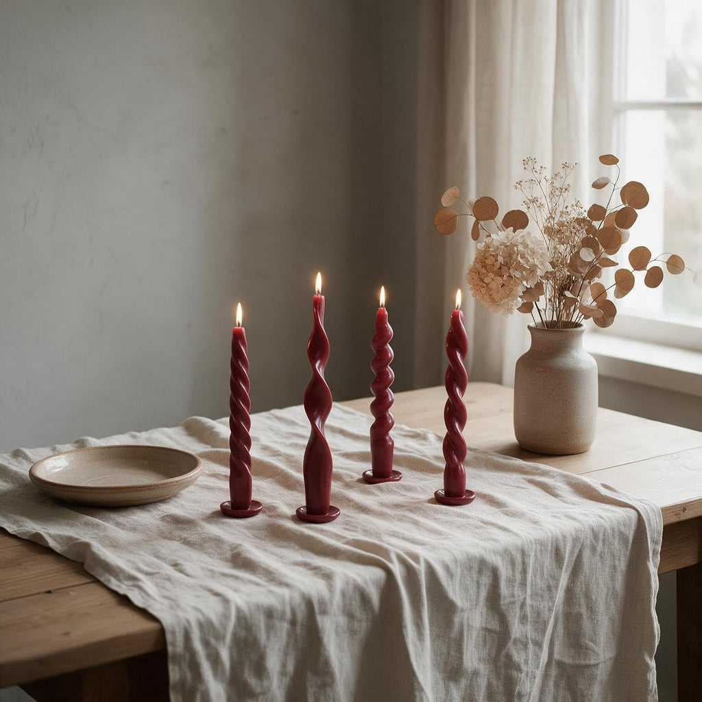 Spiral Taper Candles Red Short Candle Sticks Unscented Smokeless Twisted Candlesticks for Seasonal Home Decor Christmas Table Decor-7.5inch-4pack