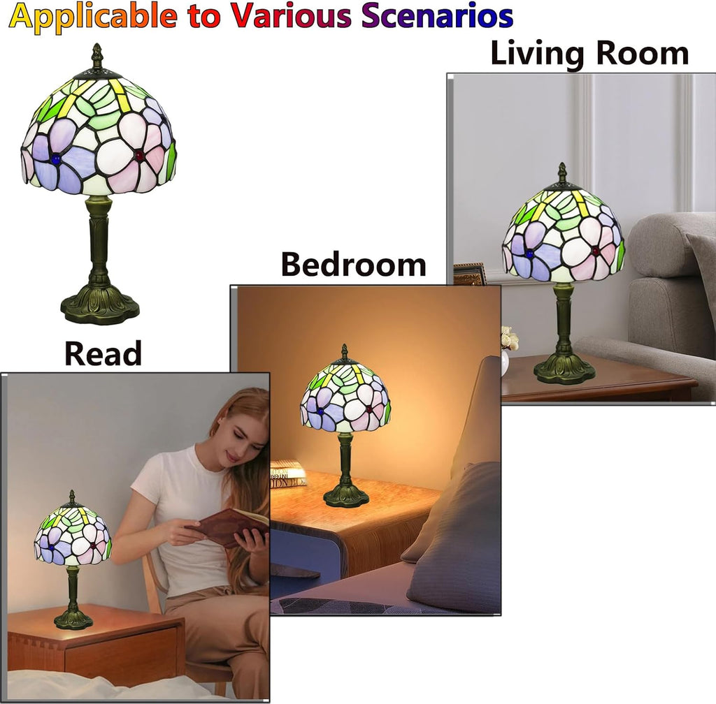 Small Tiffany Style Stained Glass Table Lamp, 8 Inch, Pansy Flower Pattern