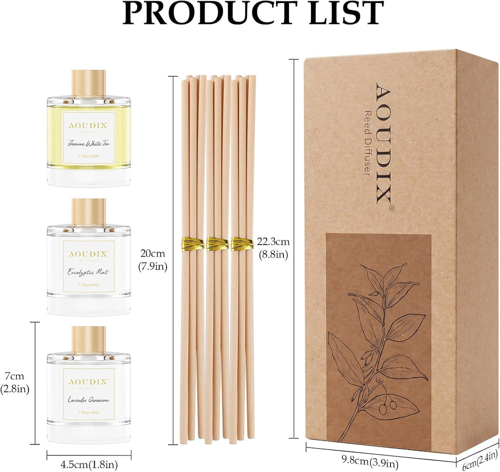 Reed Diffuser Set of 3, Long Lasting Scent Diffusers for Home Office