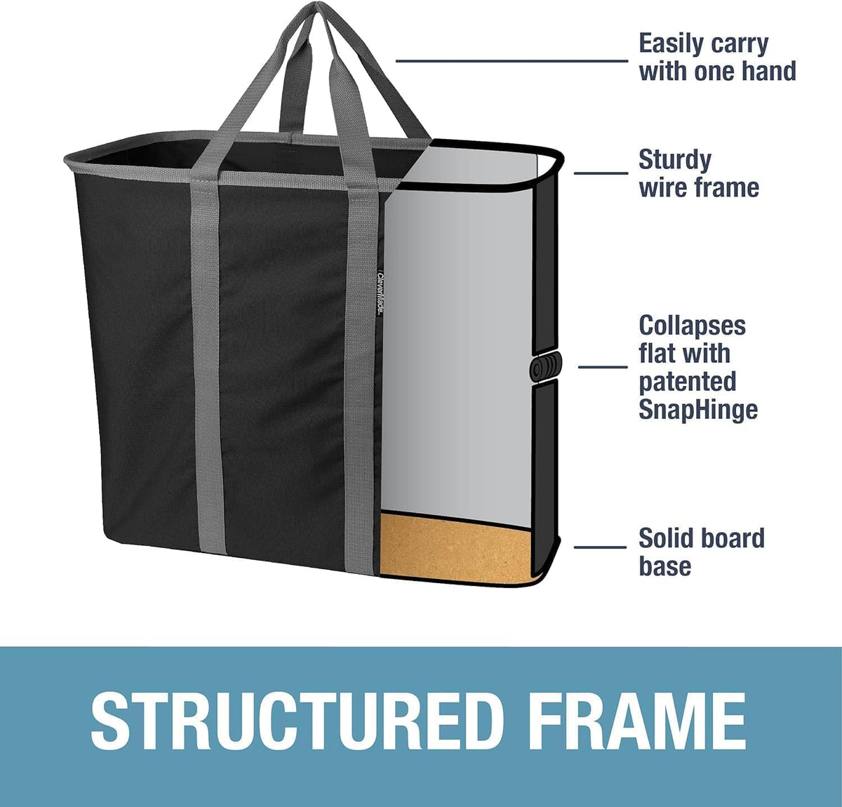 CleverMade Collapsible Laundry Baskets, 64L Caddy 2 Pack, Charcoal