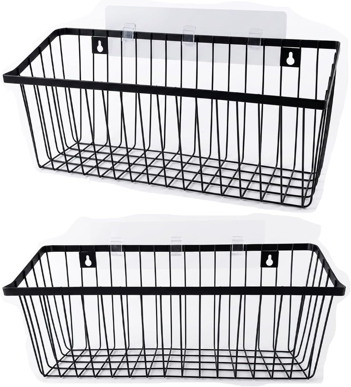 2 Set Cabinet Door Organizer, Adhesive Hanging Wall Storage Basket, Black