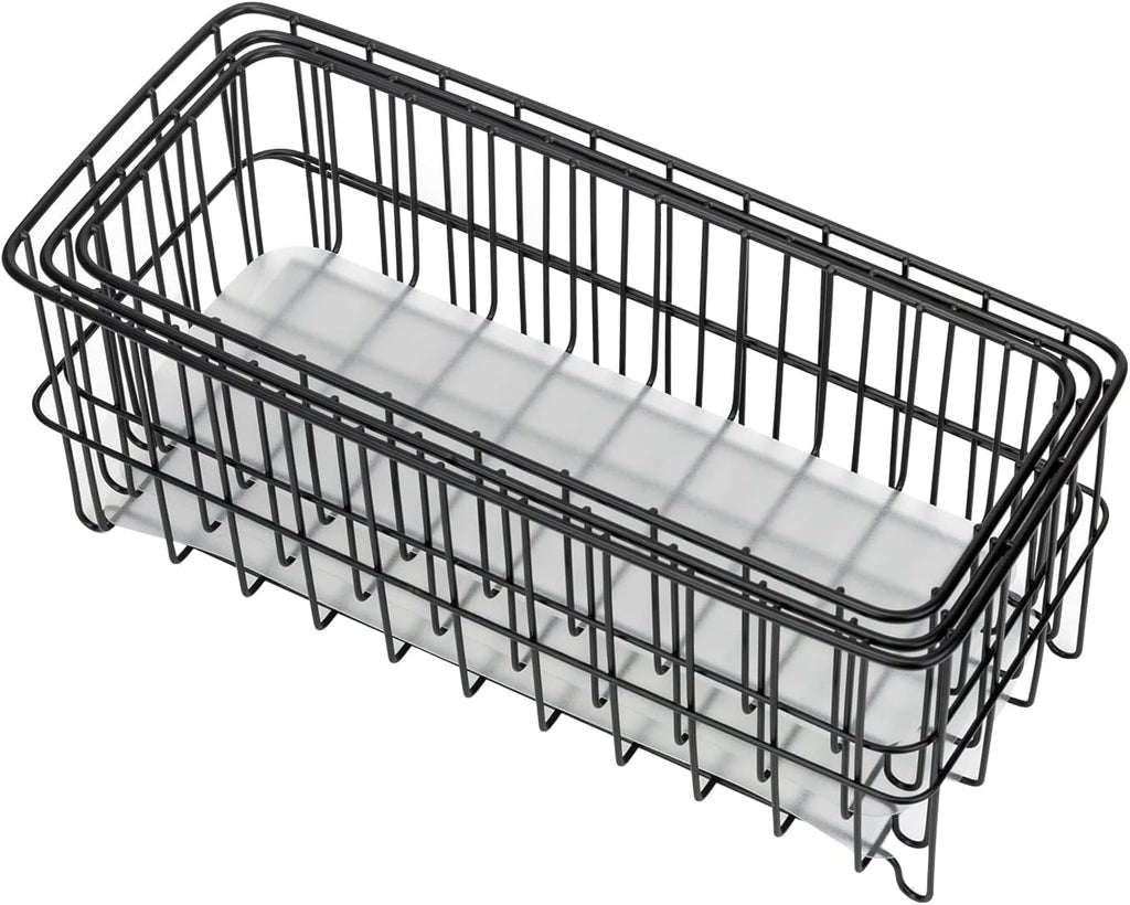 HANZE [Set of 3 Small Metal Wire Storage Organizer Basket Bins, Baskets for Household Purposes - Black