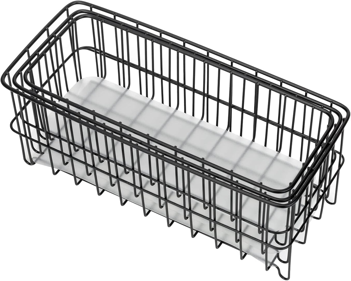 HANZE [Set of 3 Small Metal Wire Storage Organizer Basket Bins, Baskets for Household Purposes - Black