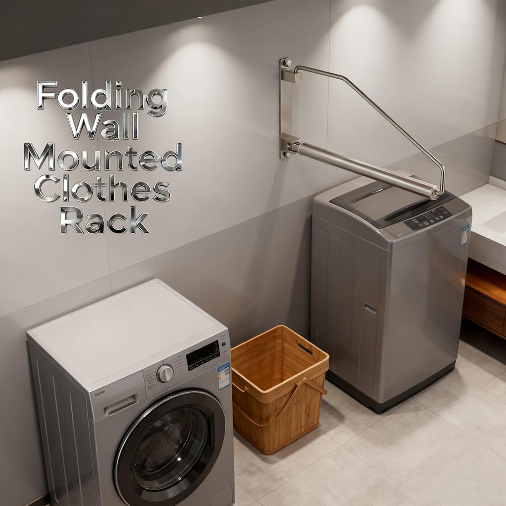 Folding Wall Mounted Clothes Hanger Rack Clothes Hook Solid Brass with Swing Arm Holder Clothing Hanging System Closet Storage Organizer Heavy Duty Drying Rack Wall Mount,Brushed Nickel