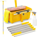 Professional Window Cleaning Kit with 3 Gallon Bucket, 6 Ft Long Handle Glasses Cleaner Squeegee with Spray Bottle and Scrubber for Home and Commercial Use, Car Windshield Washing Tool, Yellow