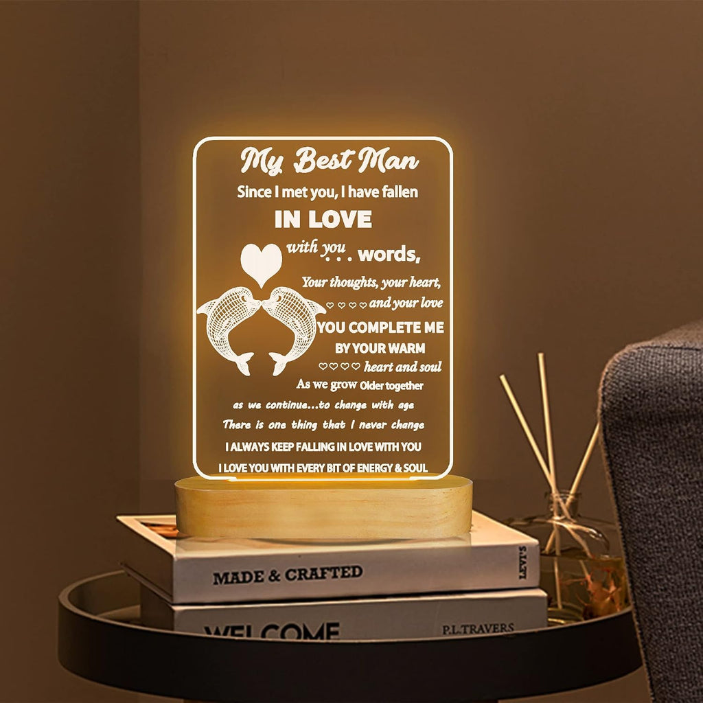 Attivolife Husband 3D Night Light, LED Illusion Optical Wooden Romantic Warm Colors Lamp, Best Room Home Table Decor for Men Dad Lover Boy Him Birthday Wedding Anniversary Valentines Christmas Gifts