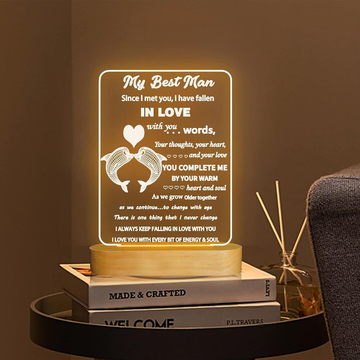 Attivolife Husband 3D Night Light, LED Illusion Optical Wooden Romantic Warm Colors Lamp, Best Room Home Table Decor for Men Dad Lover Boy Him Birthday Wedding Anniversary Valentines Christmas Gifts