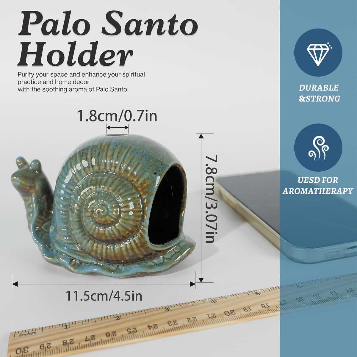 MOUGIGI Blue Ceramic Snail Palo Santo Holder – Elegant Chiminea