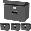 4-Pack Large Collapsible Storage Bins with Lids,Fabric Storage Cubes Organizer for Shelves,Closet,Nursery,Foldable Cube Storage Baskets with Handles,Home Boxes (14.9"x9.8",Grey)
