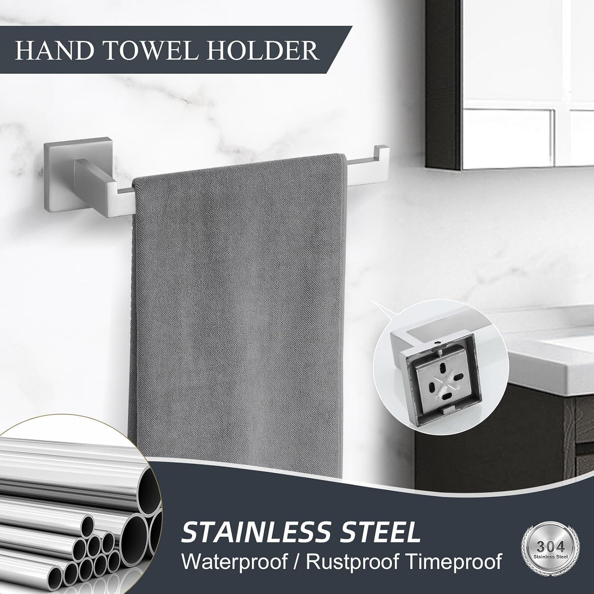 TURS Bathroom Hardware Set Brushed Towel Bar Set Stainless Steel Bathroom Accessories Towel Holder Sets Wall Mounted