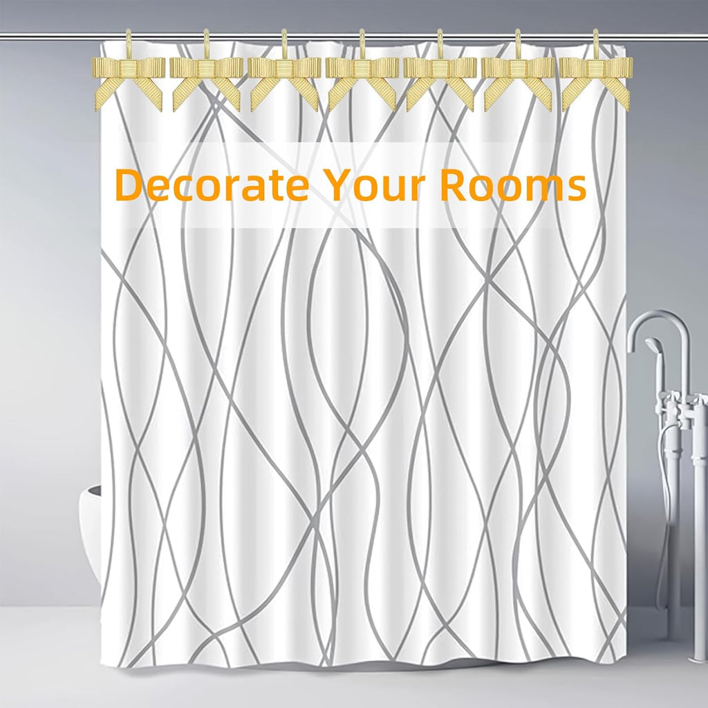 Decorative Shower Curtain Hooks, Luxury Bowknot Shower Curtain Rings, Modern Bow Shower Curtain Hangers, 12PCS Shower Hooks for Home Decor, Bathroom, Bedroom, Living Room (Gold)