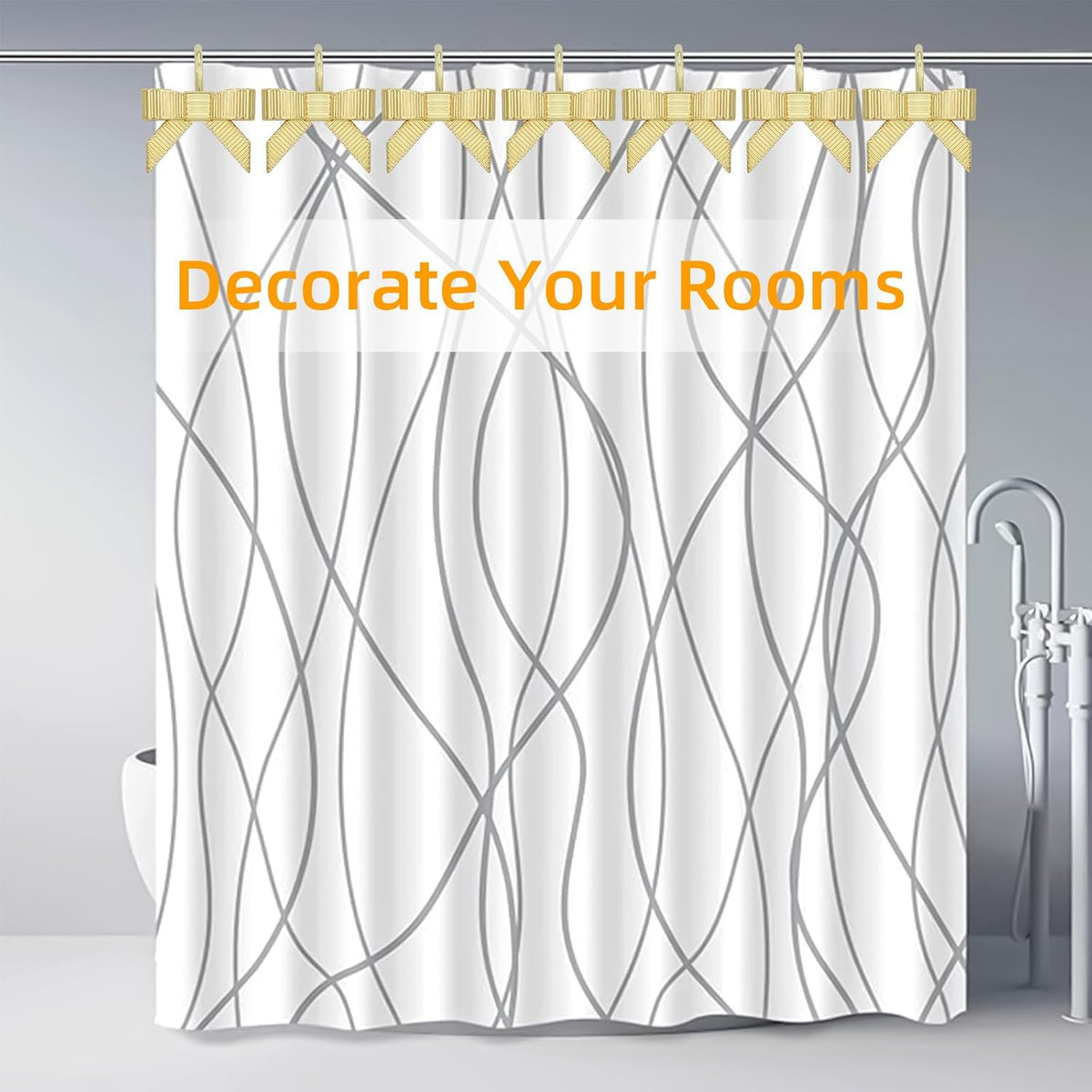 Decorative Shower Curtain Hooks, Luxury Bowknot Shower Curtain Rings, Modern Bow Shower Curtain Hangers, 12PCS Shower Hooks for Home Decor, Bathroom, Bedroom, Living Room (Gold)